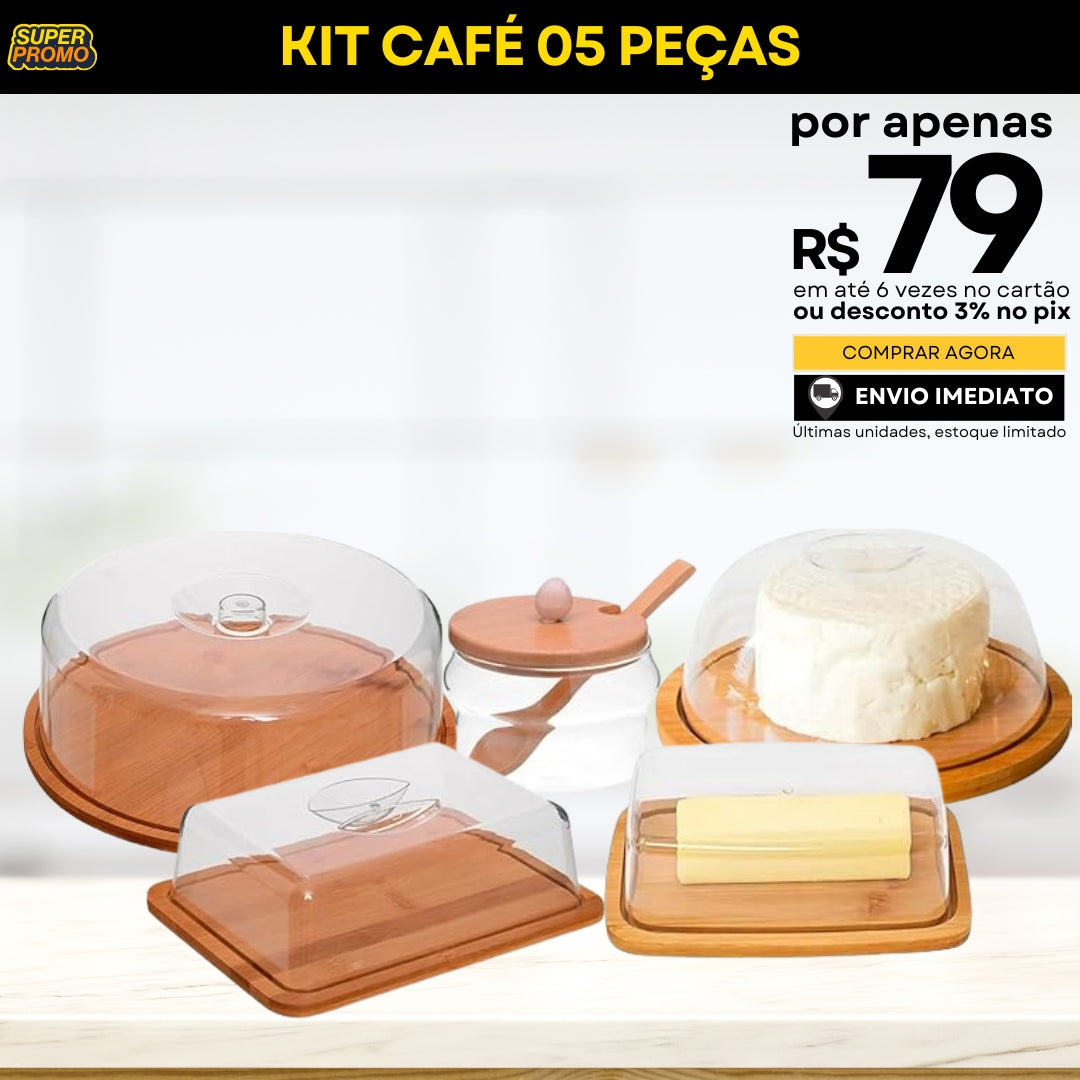 Conjunto Com 5 Peças Utensílios De Bambu Porta Frios - LANÇAMENTO