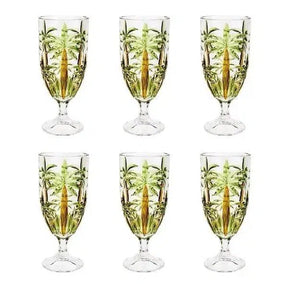 Kit Promocional: Linha Palm Tree Handpaint (Jarra + 6 Taças + 6 Copos Baixos)