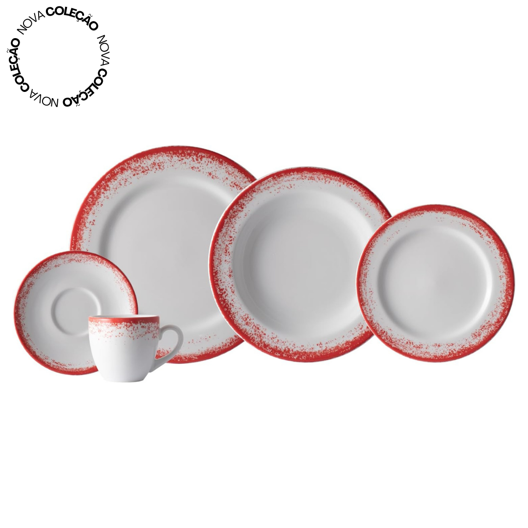 Aparelho de Jantar  Névoa Vermelho - Serve 06 pessoas