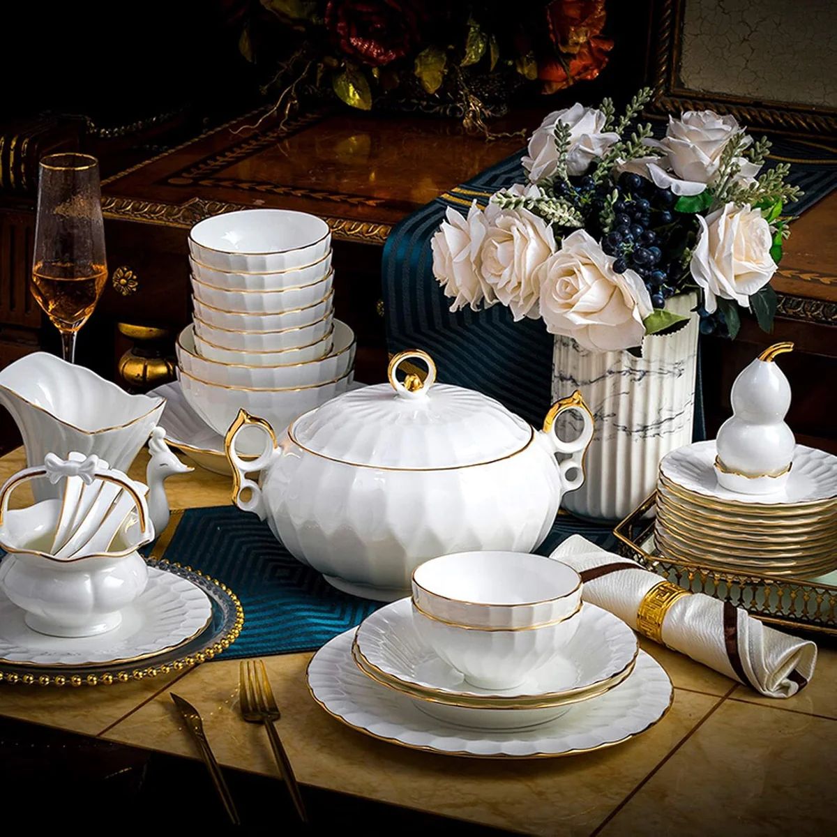 Aparelho de Jantar Clássic - Branco Puro Dourado / OFERTA MÊS DAS MÃES